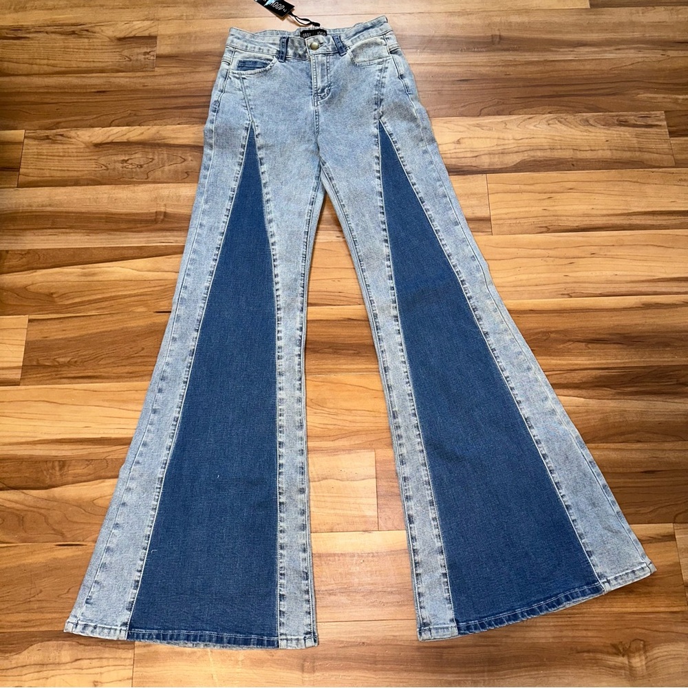 Current Mood Two-Tone Blue Flare Jeans